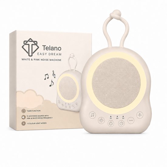 White Noise Baby & Pink Noise Machine - Nachtlampje - 19 Geluiden - Timer - USB-C Oplaadbaar - Telano