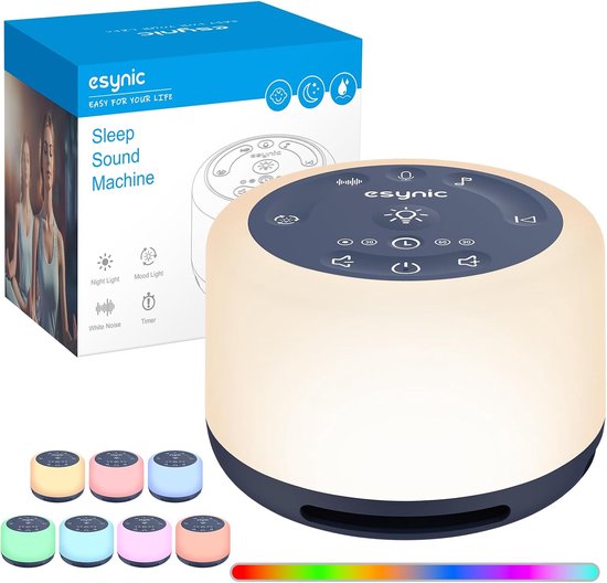 White Noise Machine – 30 Geluiden met Nachtlampje 7 Kleuren, Oplaadbaar, Timer & Geheugenfunctie, voor Baby’s en Volwassenen, Blauw van Merkloos