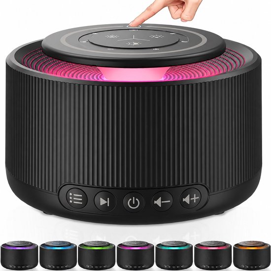 White Noise Machine – 30 Rustgevende Geluiden – 7-Kleuren Nachtlamp – Oplaadbaar – 15+ Uur Accu