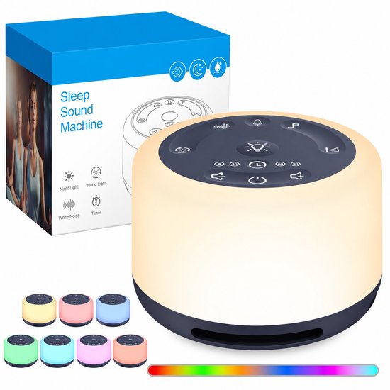 White Noise Machine Baby – 30 Rustgevende Geluiden – 7-Kleuren Nachtlamp – Timer – Oplaadbaar