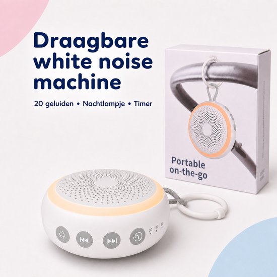 White Noise Machine Baby – Witte Ruis Apparaat met 20 Geluiden – Nachtlampje – Kinderslot – Draagbaar en Oplaadbaar