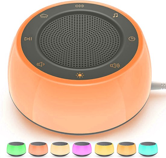 White Noise Machine - Beste keuze - Voor baby's, kinderen en volwassenen - Levensechte natuurgeluiden - White, pink en brown noise - 7 kleuren warme verlichting van Alecto