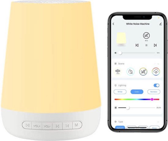 White Noise Machine - Brown Noise - Wekker - Led verlichting Nachtlicht - Met Applicatie -Witte ruis apparaat - Slaap routine - Baby slaapmachine - Ontspanning en Relaxing van Merkloos