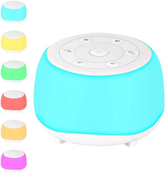 White Noise Machine - Draagbaar Slaapapparaat met 7 Kleuren Nachtlampje en 24 Kalmerende Slaapgeluiden, USB Oplaadbaar met 3 Timerfuncties, Vierkant van Merkloos