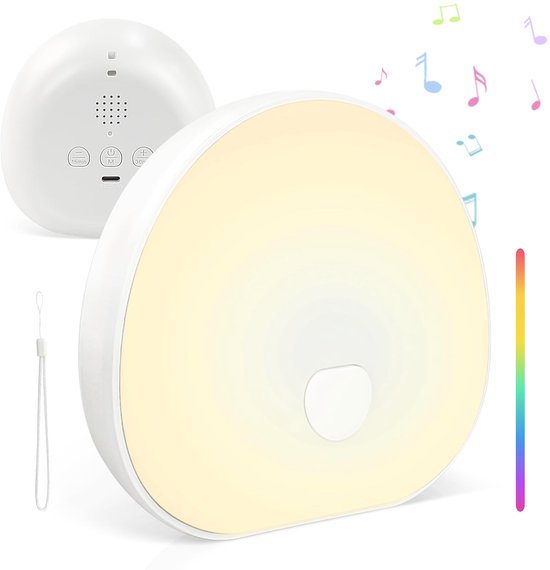 White Noise Machine - Draagbare Wit Geluid met 7 Kleuren Nachtlampje voor Baby, Kalmerende Muziek, Timerinstellingen, Oplaadbare Batterij, Type-C, Geschikt voor Volwassenen en Baby's van Merkloos