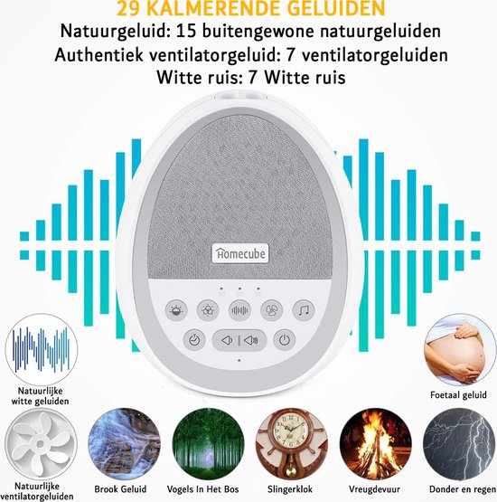 White noise - Machine - Oplaadbaar - 29 Geluiden en 7 LED lampen - Wit van Alecto