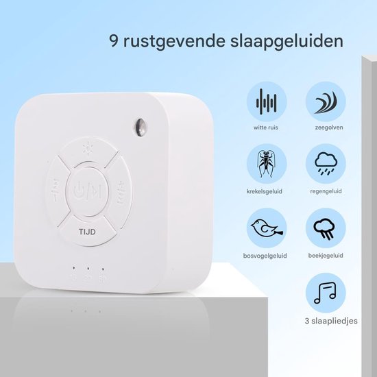 White Noise Machine - Slaapgeluiden Apparaat - Draagbaar - 24 Uur Batterijduur - 9 Geluiden - Wit van Merkloos