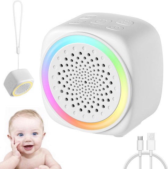 White Noise Machine - Wit Geluid voor Baby en Volwassenen, 16 Natuurgeluiden, USB-C Oplaadbaar Nachtlampje, Geluidstherapie Slaaphulp, Babycadeau van Merkloos