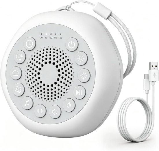 White Noise Machine with Night Light for Sleeping Adults & Office Privacy, Portable Sound Device with 27 Non-Looping Sounds, 12-Hour Rechargeable Noise Blocker for Travel & Snoring Masking