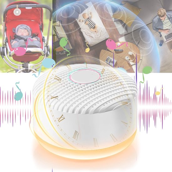 White noise machine - Witte ruis apparaat - TENZHVXI® - 12 geluiden - 20 uur batterijduur - 3 lichtintensiteitsniveaus - Draagbaar - Timer - Oplaadbaar - Geheugenfunctie - Slaapbevorderend - Voor thuis en op reis - Wit