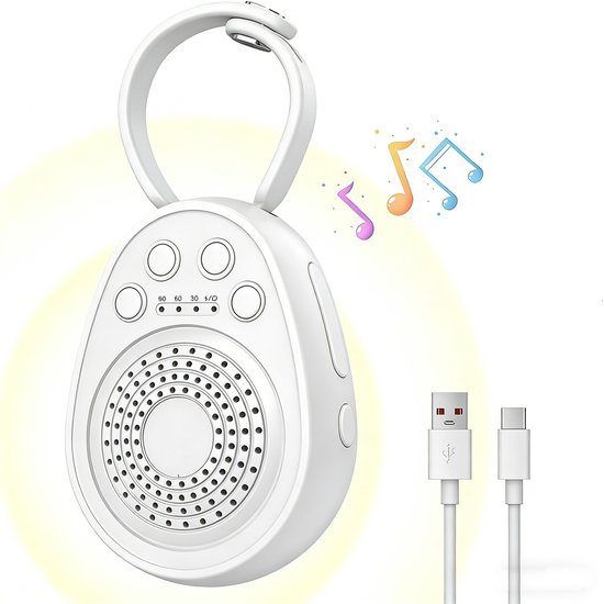 White Noise Machine - Witte Ruis Machine - 5.8*7.6*7.7cm - Geschikt voor volwassenen en kinderen - Ingebouwde 20 audiotracks - 3 automatische uitschakeltimers (30/60/90 minuten) - inclusief kinderbeveiligingsfunctie - wit van Alecto