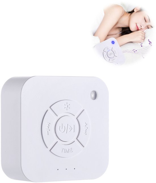 White Noise-slaapmachine – Geschikt voor volwassenen en baby's – 9 ingebouwde rustgevende geluiden – Oplaadbaar – Voorzien van LED-ademhalingslicht – Timerfunctie – Geschikt voor thuis, op kantoor, op reis (Wit – 8 x 8 x 3,3 cm)
