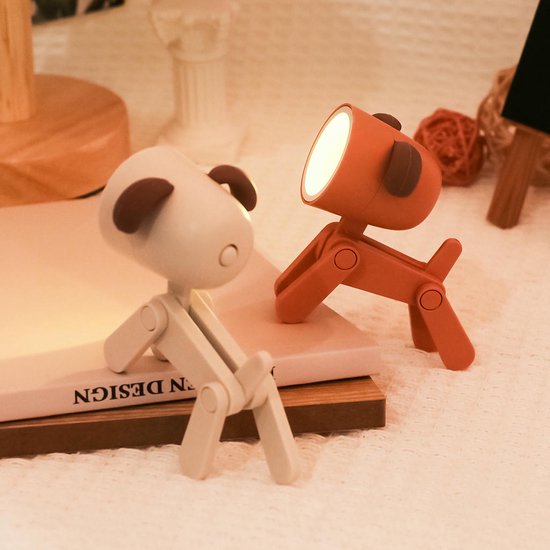 Winkee Mini Hond Lampje - 2 stuks - Wit + Bruin - verstelbare houding van Winkee