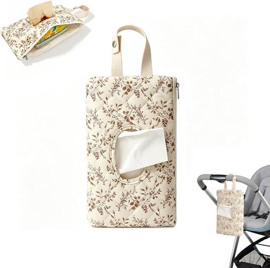 Wipe Box Doekjesverdeler - Doekjeshouder - Billendoekjesdoos - Vochtige doekjes dispenser - Ophangbaar - Billendoekjes houder - Kraamcadeau - Tissue Box - tissuehouder - voor reizen, kinderwagens en dagelijkse uitstapjes - Beige