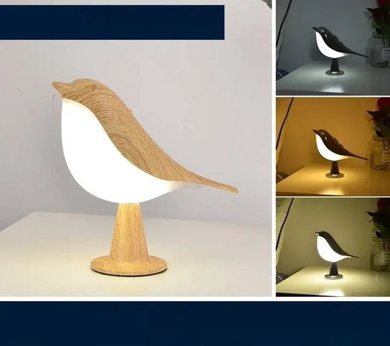 WiseGoods Premium Bureaulamp Vogel Design - Draadloos & Oplaadbaar Met 3 Lichtkleuren - Touch Sensor Kinderlamp - Nachtlamp