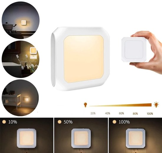 WiseGoods Premium LED Nachtlampje Voor Stopcontact - Nachtlamp Met Dag & Nacht Sensor - Dimbaar Warm Licht - Baby En Kinderkamer