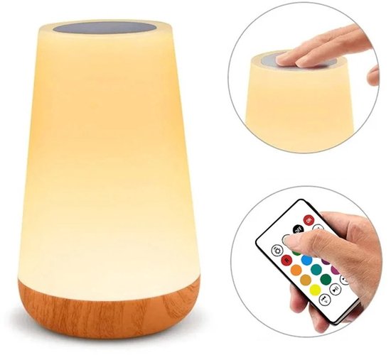 WiseGoods Premium USB Oplaadbaar Nachtlampje - Met Afstandsbediening - Warm Wit En 13 RGB Kleuren - Dimbaar - Touch Control - 15CM