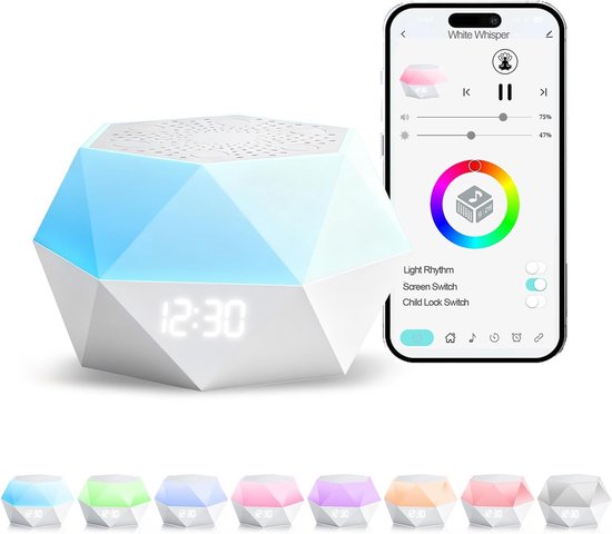 Witruismachine met Licht – Geluidsmachine met 32 Kalmerende Geluiden en App-afstandsbediening – Timer – Witruismachine voor Volwassenen en Baby’s – Slaapkamer en Cadeau