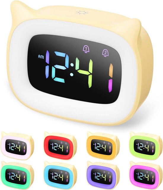 Witte LED Kinderwekker met Verstelbare Helderheid en 18 Melodieën - Digitale Nachtwekker voor Kinderen met USB Oplaadpoort van Merkloos