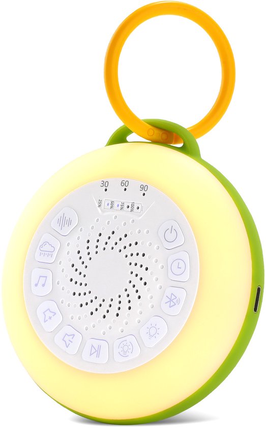 Witte Ruis Machine & Bluetooth Speaker - 30 Geluiden - 1500mAh Tot 72 Uur - Helpt Slapen/Kalmeert Baby/Meditatie - Met Nachtlampje + Kinderslot - Voor Baby/Volwassene/Reis - Groen - 11,8x11,8x4,5cm - 1 Stuk van Merkloos