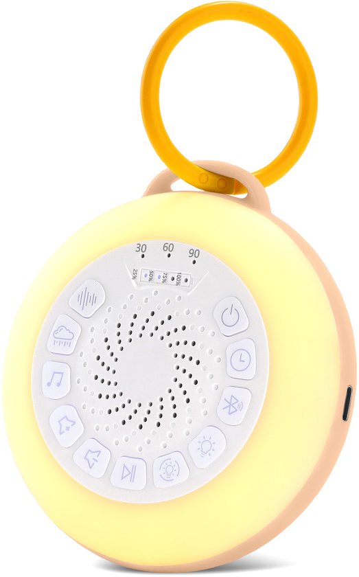 Witte Ruis Machine & Bluetooth Speaker - 30 Geluiden - 1500mAh Tot 72 Uur - Helpt Slapen/Kalmeert Baby/Meditatie - Met Nachtlampje + Kinderslot - Voor Baby/Volwassene/Reis - Oranje - 11,8x11,8x4,5cm - 1 Stuk van Merkloos