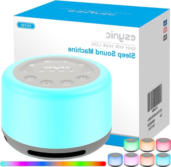 Witte ruis machine inslaaphulp - baby led nachtlampje draagbaar - 30 geluiden 7 kleuren - geheugen timer - blauw van Merkloos