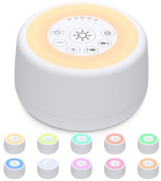 Witte Ruis Machine met 25 Rustgevende Geluiden en Warm Nachtlampje voor Kinderen en Volwassenen van Mettime