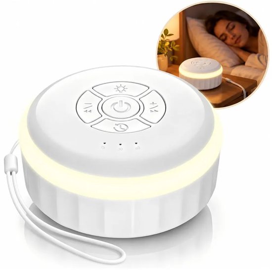 Witte ruisgenerator met nachtlampje, ingebouwde 26 natuurlijke geluidseffecten, 7 kleuren, 3 timerstanden, slaaphulp, USB-C-interface.