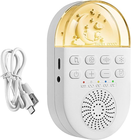 Witte Ruismachine - Slaap Geluiden - Betere Slaap - 24 Rustgevende Geluiden - Compact Formaat - Wit