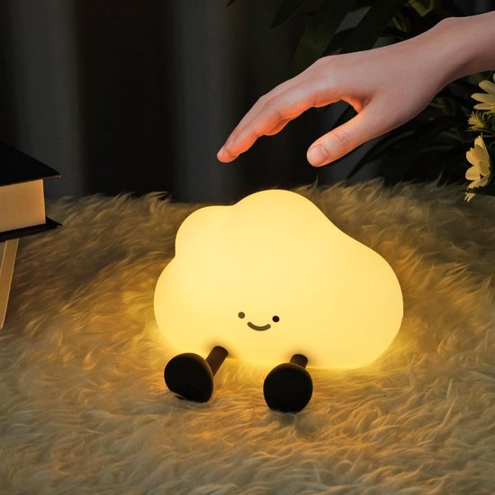 Wolk Nachtlampje voor kinderen, Schattig siliconen nachtlamp met aanraakbediening, USB-oplaadbaar nachtkastjelamp, 3 helderheidsniveaus, 30 minuten timer, Decoratief sfeerlicht voor de kinderkamer [Energieklasse G]