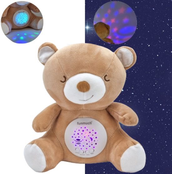 Woopie Slaaptrainer Knuffelbeer – Baby & Peuter Nachtlamp met Kleurprojector – 10 Slaapliedjes & Witte Ruis – Zachte Knuffel – Batterij & Draagbaar van Merkloos