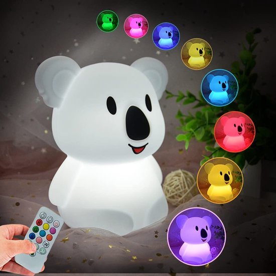 Ynkkvre -Koala Nachtlampje Baby – Zacht Siliconen LED Nachtlicht met 8 Kleuren – Dimbaar Multicolor Nachtlampje voor Kinderkamer – Oplaadbaar & Veilig – Slaaphulp voor Baby en Kind van Ynkkvre