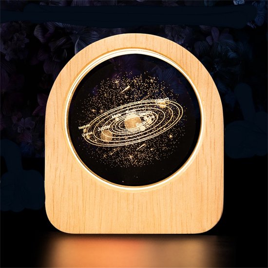 Ynkkvre -Kristal - Hout - Nachtlamp Woondecoratie Met 3D Zonnestelsel En Lasergravure - 1 Stuk - Voor Liefhebbers Van Ruimte En Universum Beige van Merkloos