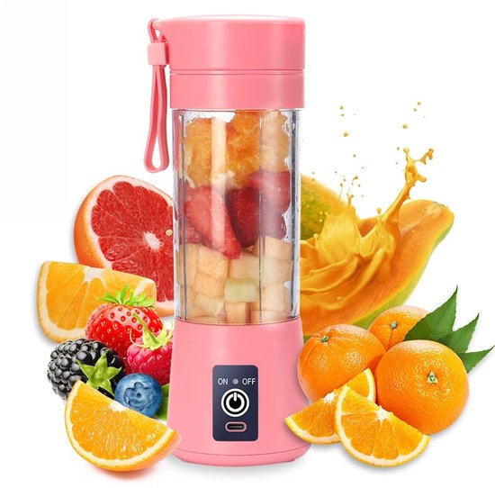 Ynkkvre - Mini-Mixer - Smoothie Maker - Draagbaar Met 6 Klingen En USB-Oplaadbare Batterij - 1 Stuk - Voor Thuis En Onderweg Roze van Ynkkvre