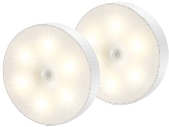 Ynkkvre - Nachtlampje - LED nachtlamp met bewegingssensor - magnetisch, draadloos en oplaadbaar via USB - kunststof - warm wit licht, 4000K - kan overal worden geplakt, set van 2 van Merkloos