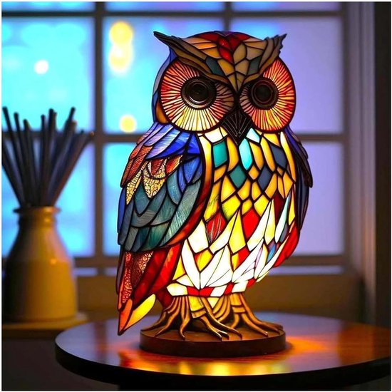 Ynkkvre - Nachtlampje met kat en hond - LED-nachtlampje met kat - Retro tafellamp van gebeitst hars - Handgemaakte 3D-lamp - Warm licht - Lamp met warm licht - Energiezuinige LED-technologie - Handgemaakt van duurzaam hars - Uil van Ynkkvre