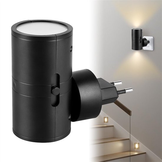 Ynkkvre -Nachtlampje Stopcontact - 1 stuks - Stekkerlampen - 8.78 x 4.8 cm - Volwassenen - Boven en Onder Verlichting - Dimbaar - Dag- en Nachtsensor - Stekkerspot - Zwart van Ynkkvre