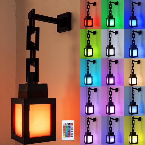 Ynkkvre - Pixelated Lantern Nachtlampje - 16-kleuren LED Wand Sfeer Nachtlampje met Afstandsbediening - Oplaadbare Nachtlamp, Monteerbare Tafellamp, Kostuum Cosplay Nachtkastje Lamp voor Kamerdecoratie voor Jongens van Ynkkvre