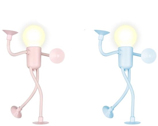Ynkkvre - Vormbaar Atleten Nachtlampje met Zuignap - Warm LED Nachtlicht - Set van 2-Roze + Blauw van Ynkkvre