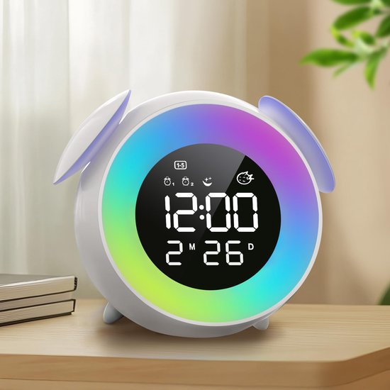 Ynkkvre -Wake-Up Light - Sunrise En Sunset Simulatie Functie - Digitale Kinderwekker - Lichtsimulatie - 15 Kleuren Rgb + Ochtendschemer Avondschemer Ademlichtmodus - 1 - Ideaal Voor Jongens En Meisjes van Ynkkvre