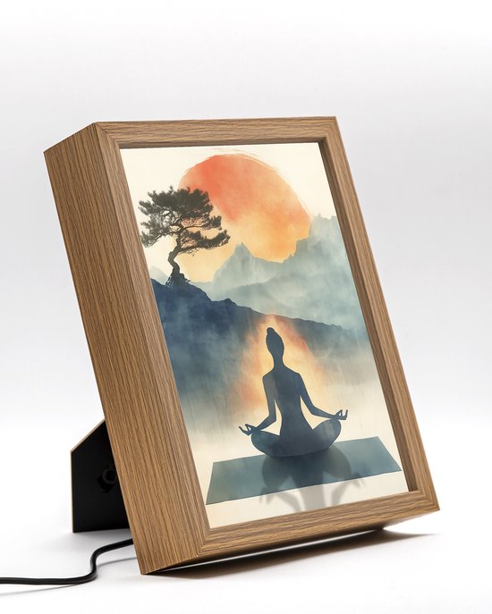 Yoga meditatie – 22×17 cm – Verlicht kunstwerk – LED licht portret nachtlampje – Dimbaar – Sfeerverlichting – Kinder Woon en Slaapkamer Wall Art Decor van Merkloos