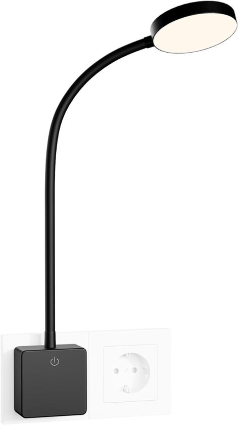 YOR® Nachtlampje - Wandlamp - Leeslamp - met Stopcontact - LED - Zwart - 3cm x 6cm x 49cm van Merkloos