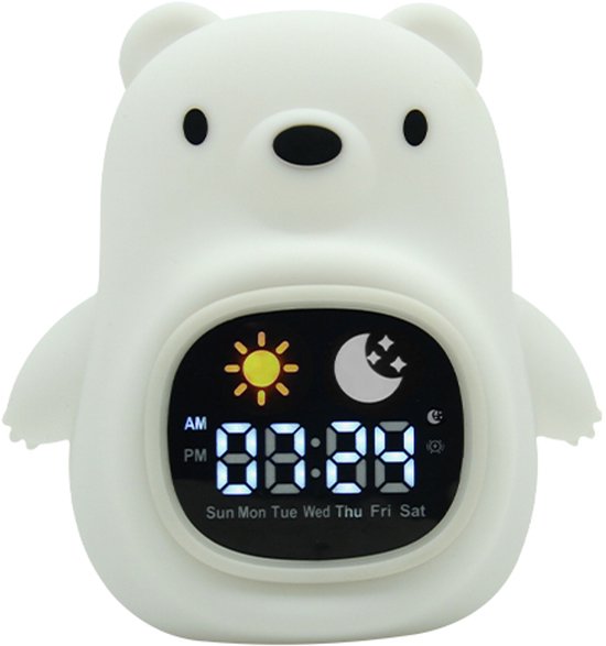 Youha Slaaptrainer en Wekker voor Kinderen - Draadloze Slaapwekker - 8 verschillende kleuren instelbaar - Inclusief Touchscreen en Nachtlamp functie - Berenfiguurtje van Youha