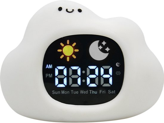 Youha Slaaptrainer en Wekker voor Kinderen - Draadloze Slaapwekker - 8 verschillende kleuren instelbaar - Inclusief Touchscreen en Nachtlamp functie - Wolkfiguurtje van Youha