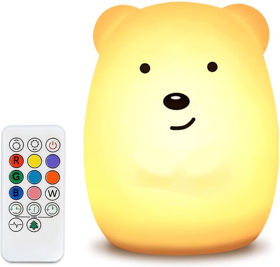 YWX LED-kindernachtlampje, 9 kleuren, op afstand bedienbaar nachtlampje, baby-nachtlampje van siliconen, met touch-bediening, draagbaar, voor decoratie of als cadeau van Merkloos