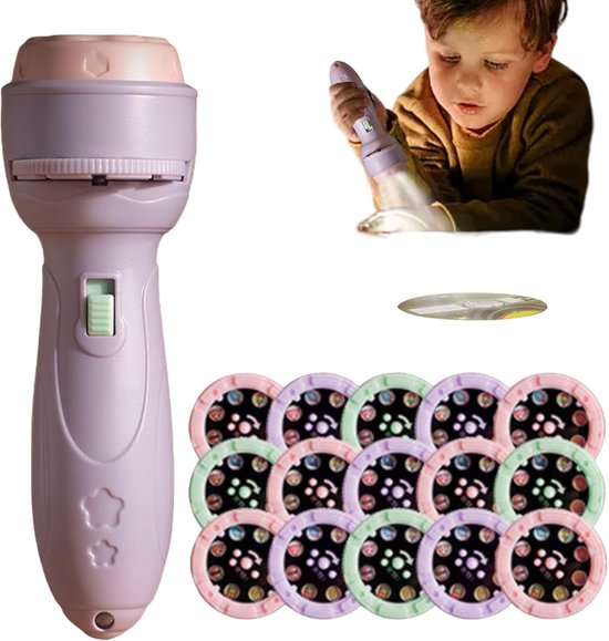 Zaklampprojector Kinderen - Nachtlamp Projector - Educatief Spel - 120 Kleurrijke Motieven - 13 x 67 x 4 cm - Paars