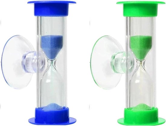 Zandlopers Kinderen - Tandenpoets Timer - Spelenderwijs Leren - Met Zuignap - 2 Stuks - Blauw Groen