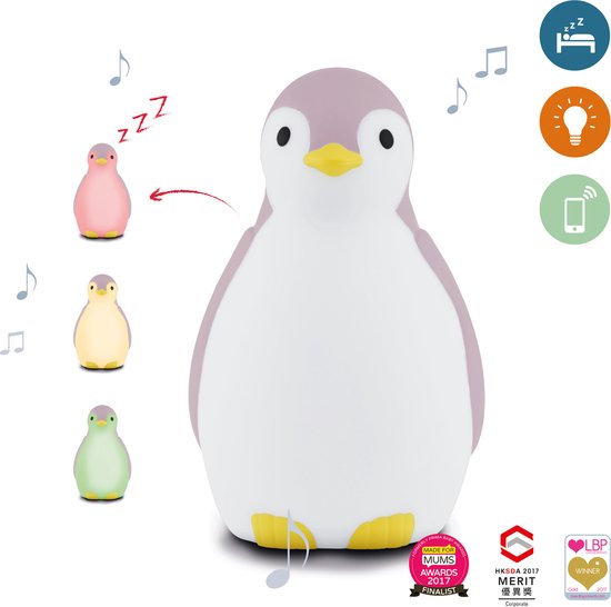 Zazu Pam Slaaptrainer - Pinguin - Met Bluetooth speaker en nachtlamp functie -  Roze van Merkloos