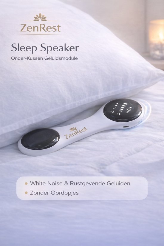 ZenRest® Sleep Speaker – Bluetooth Onder-Kussen Geluidsmodule – White Noise & Rustgevende Geluiden – Zonder Oordopjes – USB-C Oplaadbaar – Timerfunctie van Merkloos