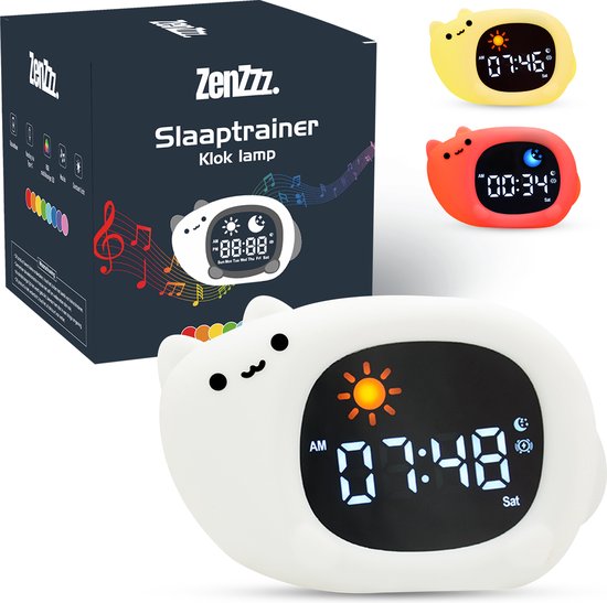 ZenZzz Slaaptrainer - Slaaptrainer Kinderen en Baby's - Kinderwekker - Slaapwekker - Slaaptrainers - Voor Jongens en Meisjes - Witte ruis - Nachtlampje - Kat Variant van ZenZzz